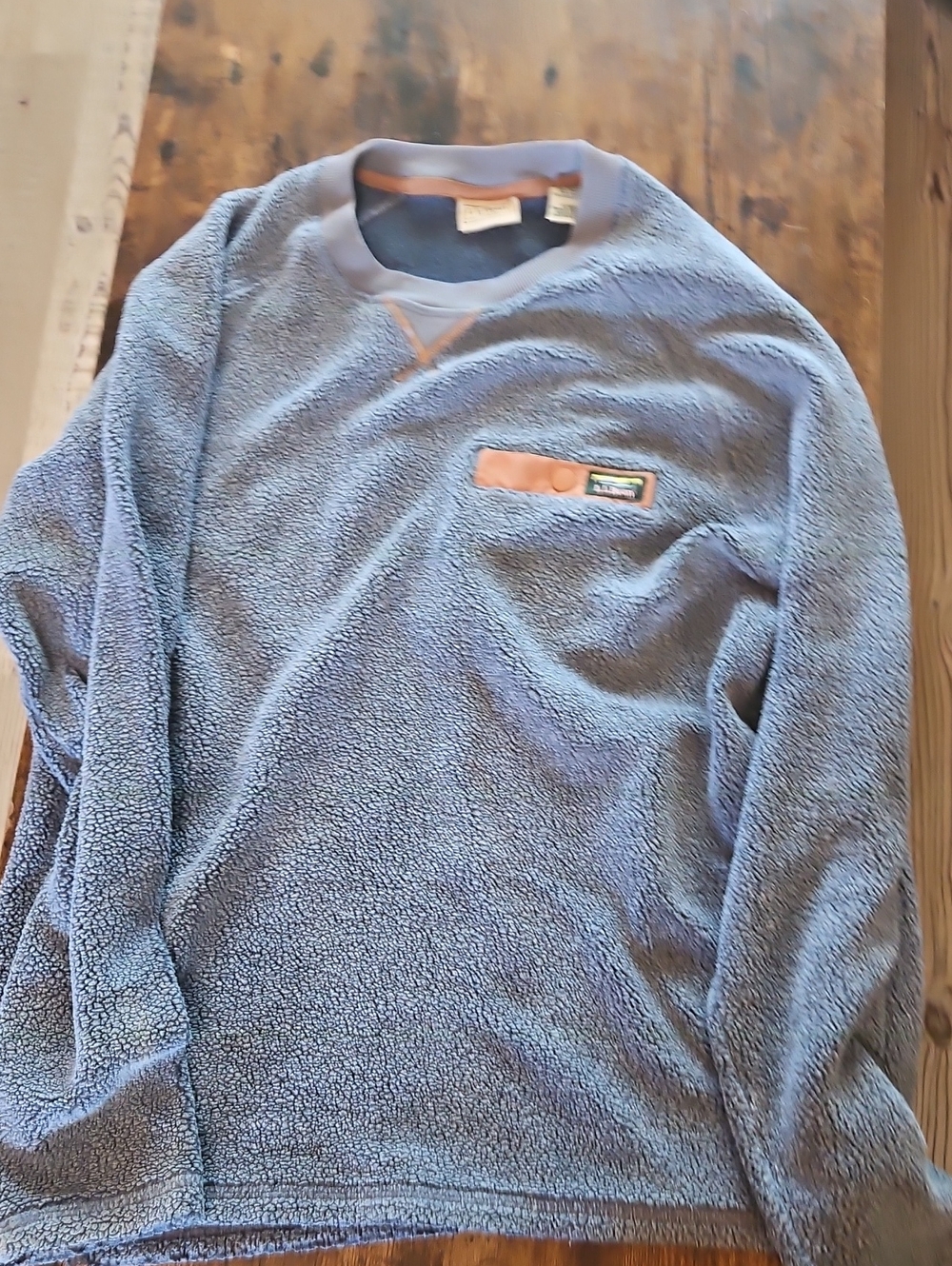 L.L. Bean Gray Sherpa Crewneck with Chest Pocket